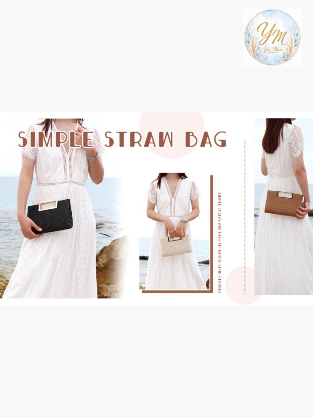 Top Handle Straw Clutch Woven Raffia Crossbody Evening Beach Bag - Picture 7 of 7